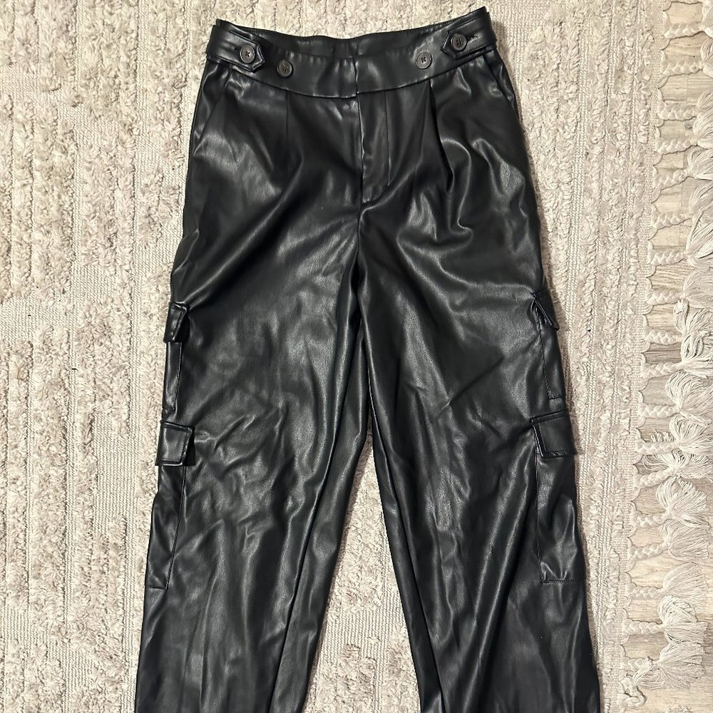 High-Rise Straight Faux Leather Cargo Pants